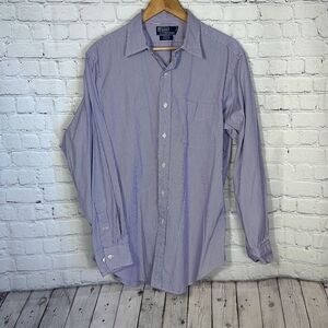 Polo by Ralph Lauren Andrew Classic Fit Shirt Purple White Striped Cotton 16 1/2